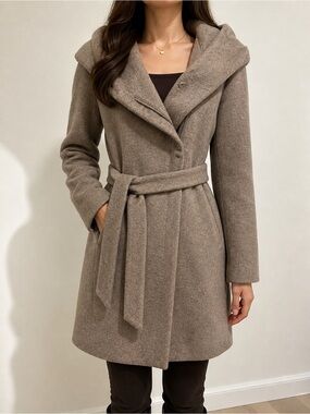 Cole Haan Womens Belted Italian Alpaca Wool Coat in Maple Sugar Brown Size 8